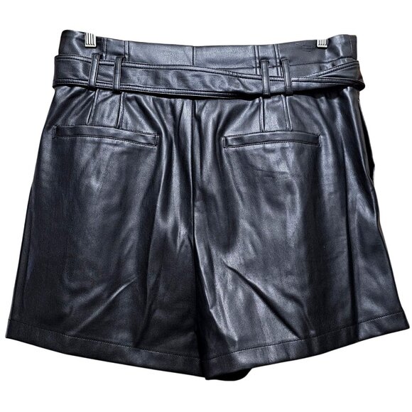 Faux Leather Black High-Waisted Pleated Belted Shorts XXL By Fahsyee - Picture 2 of 10